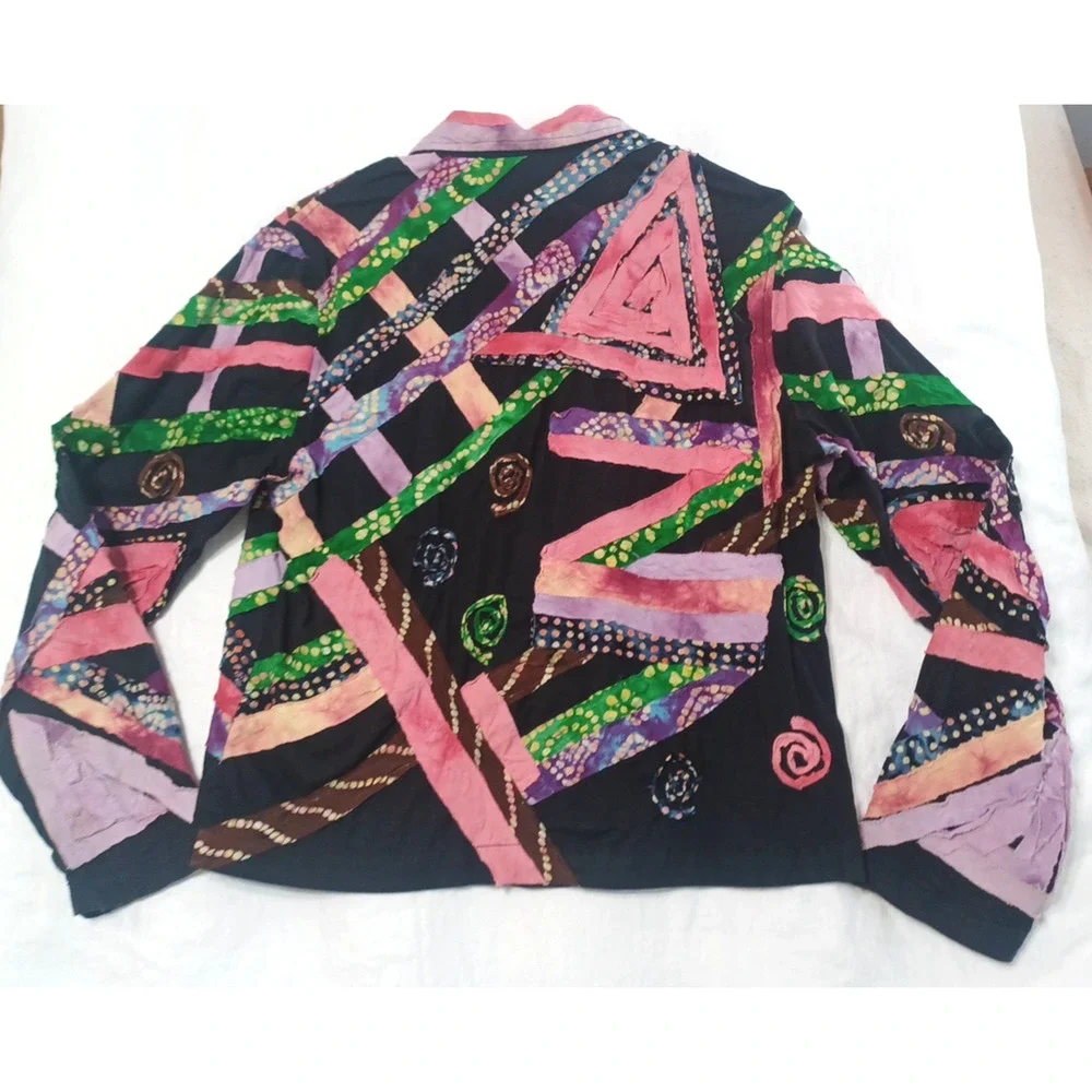 Keren Hart VTG Women's Rag Patch Button Jacket Blazer Sz S Boho Hippie *READ